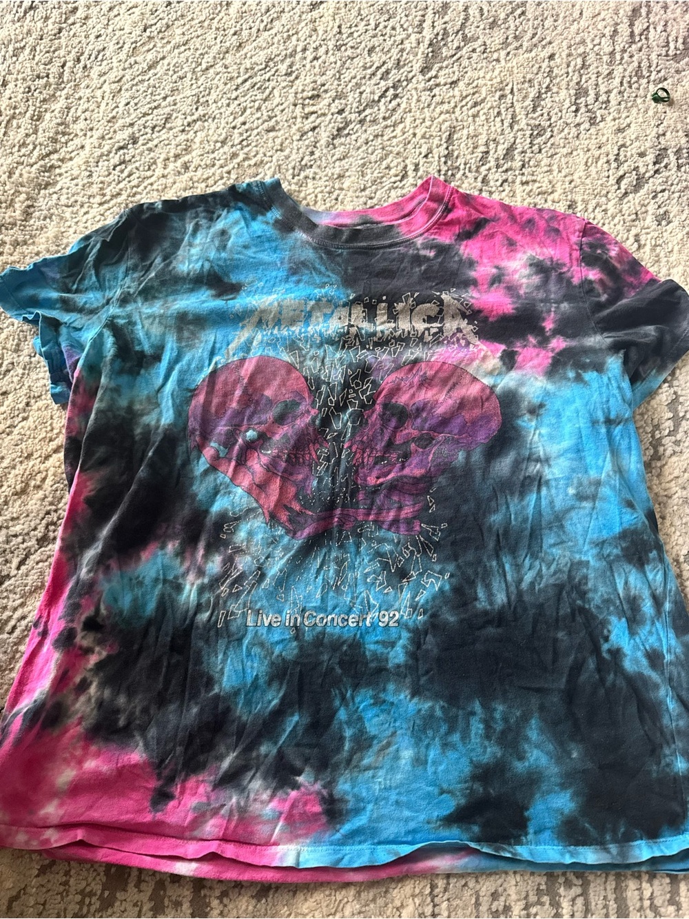 Metallica concert Tie-Dye Skull Graphic Tee - Pink & Blue